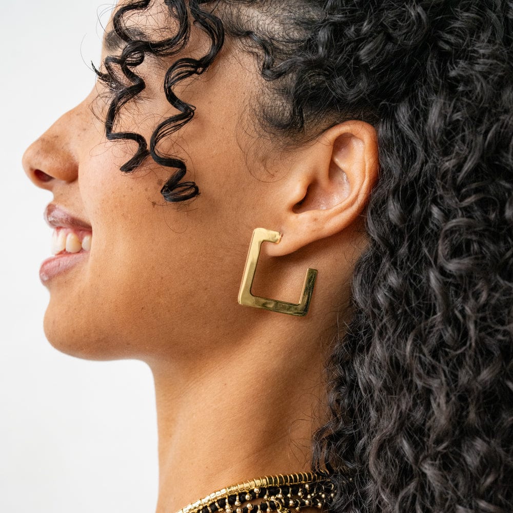 Heidi Square Hoop Earrings Brass Wholesale