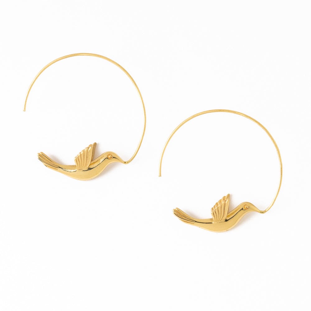 Wren Bird Hoop Earrings Brass Wholesale