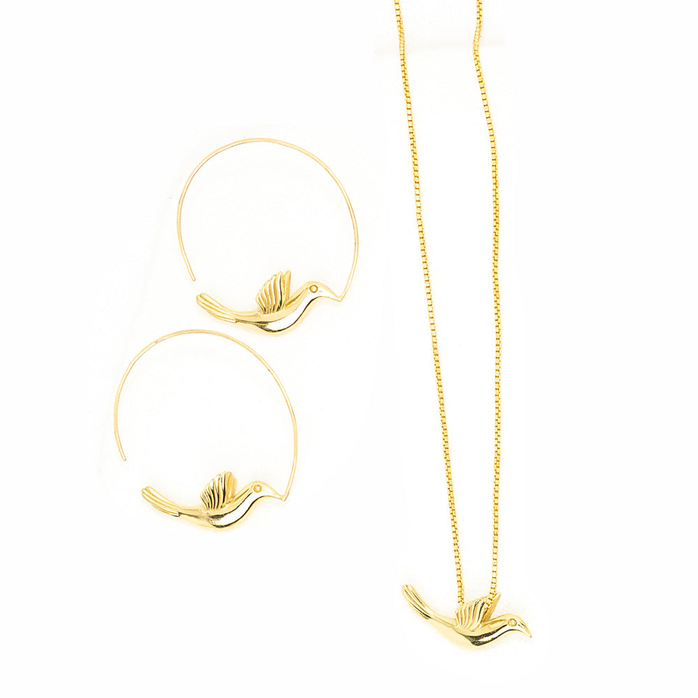 Wren Bird Hoop Earrings Brass Wholesale