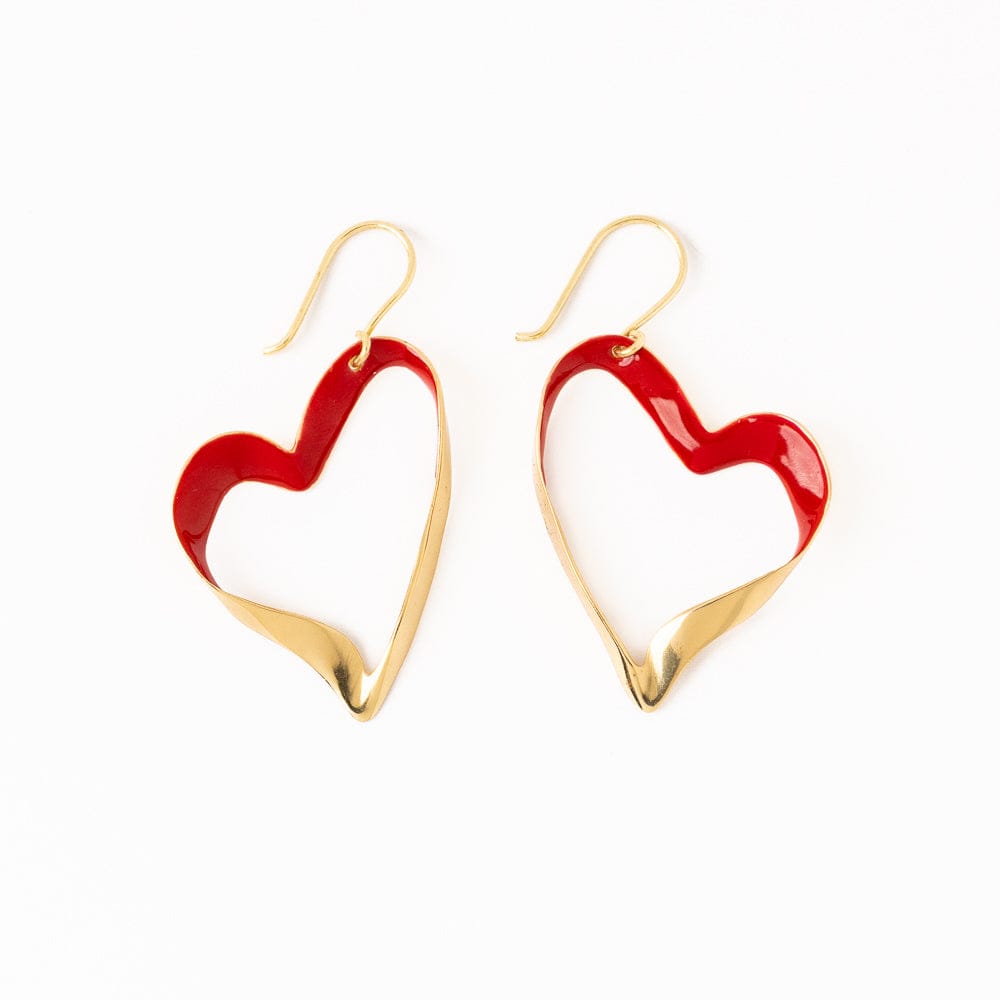 Amara Enamel Heart Drop Earrings Red Wholesale