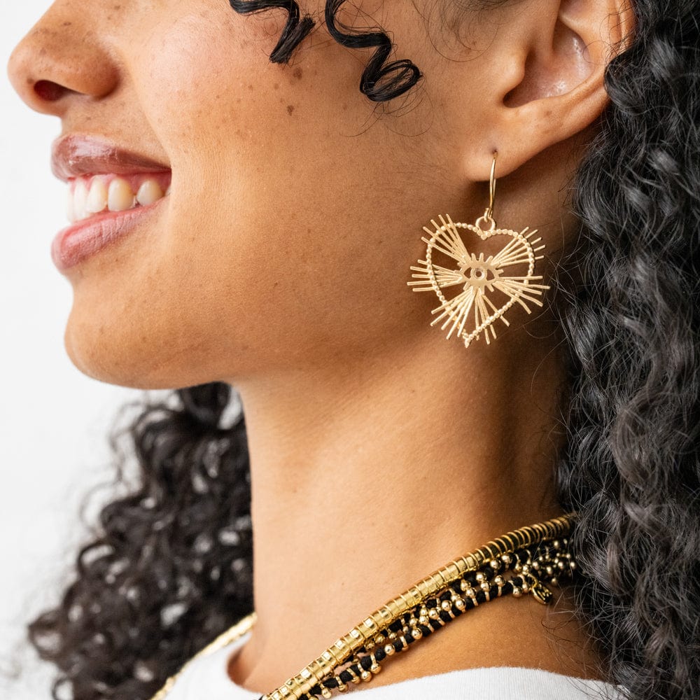 Valerie Heart Burst Drop Earrings Brass Wholesale