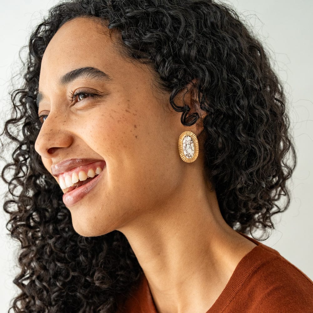 Daphne Oval Wild Horse Jasper Stone Post Earrings Framed In Brass Wholesale