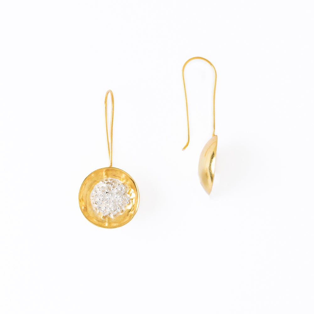 Bobbi Hammered Disc With Clusters Earrings 18k Gold + Silver Wholesale