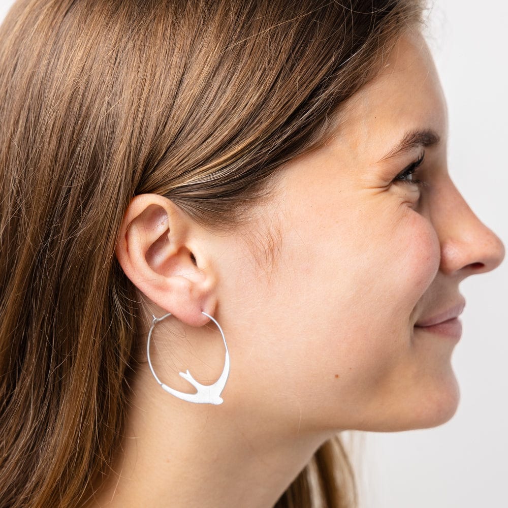 Amelia Circle Bird Hoop Earrings Silver Wholesale