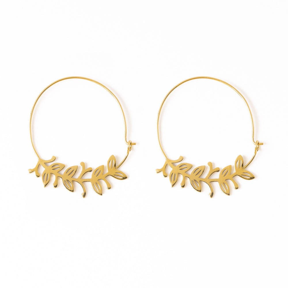 Madelyn Botanical Leaves Thin Circle Hoop Earrings Brass Wholesale