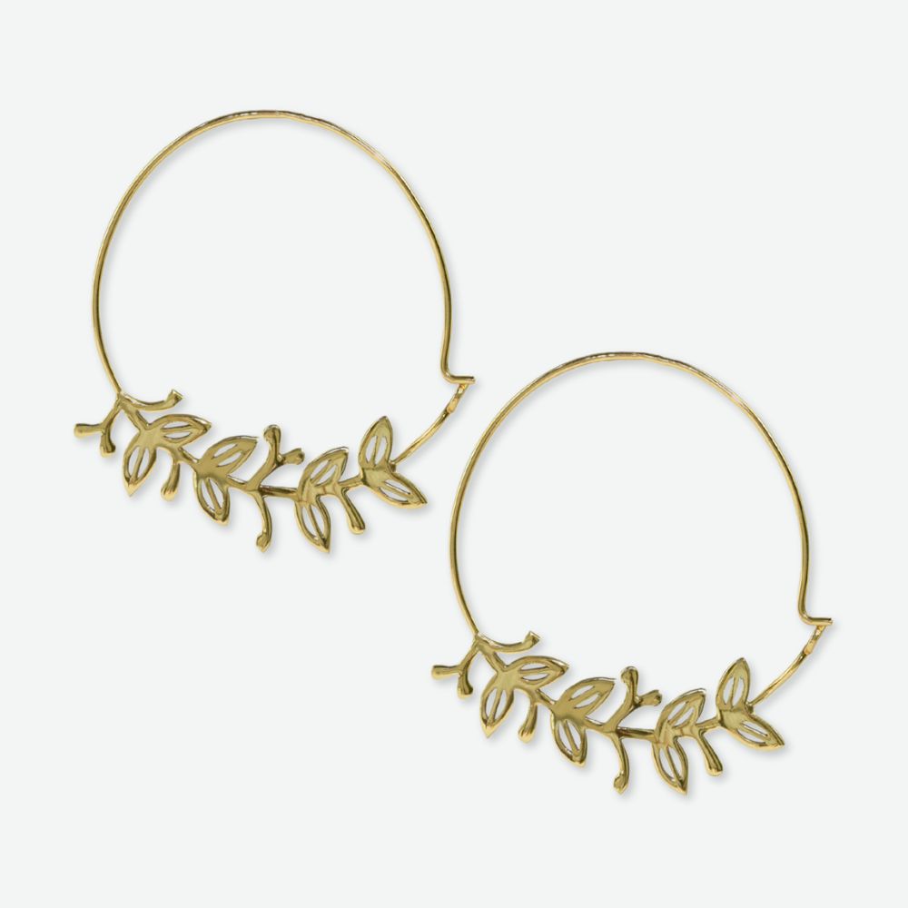Madelyn Botanical Leaves Thin Circle Hoop Earrings Brass Wholesale