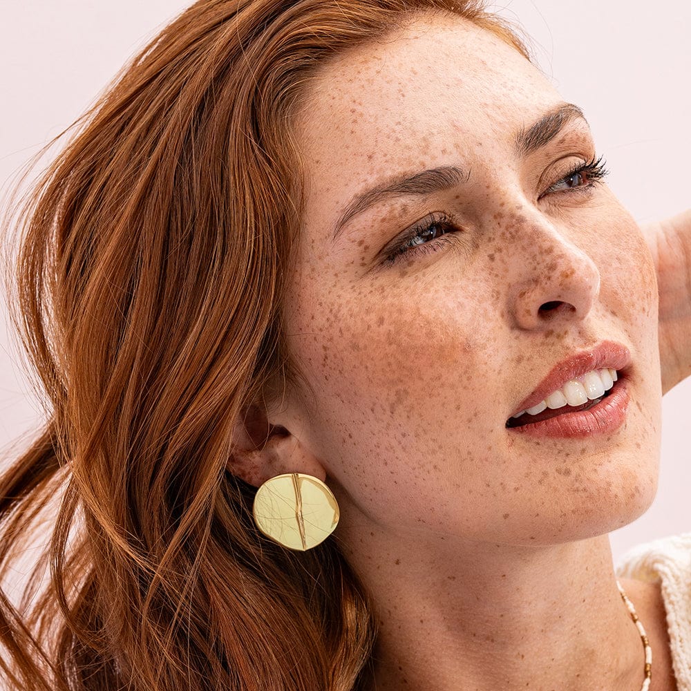Ellie Round with Step Post Earrings Brass Wholesale