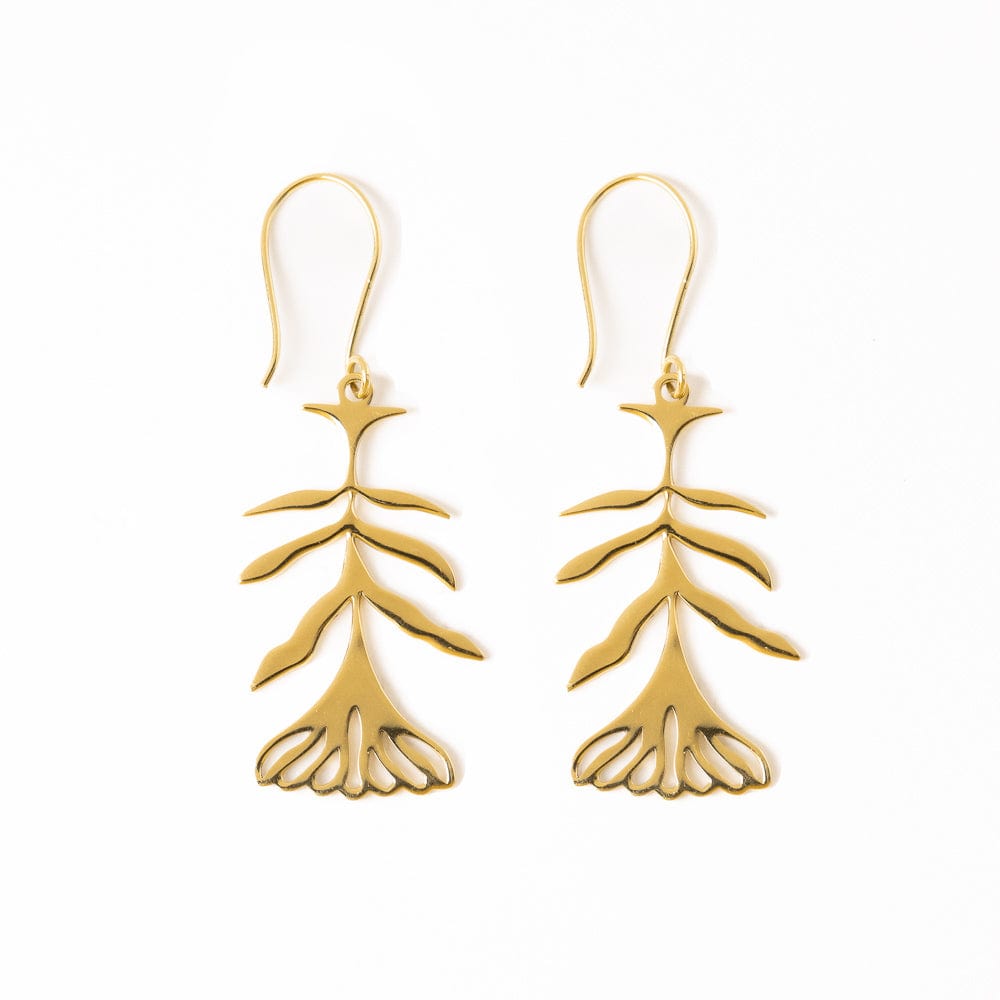 Ingrid Botanical Abstract Floral Leaf Drop Earrings Brass Wholesale