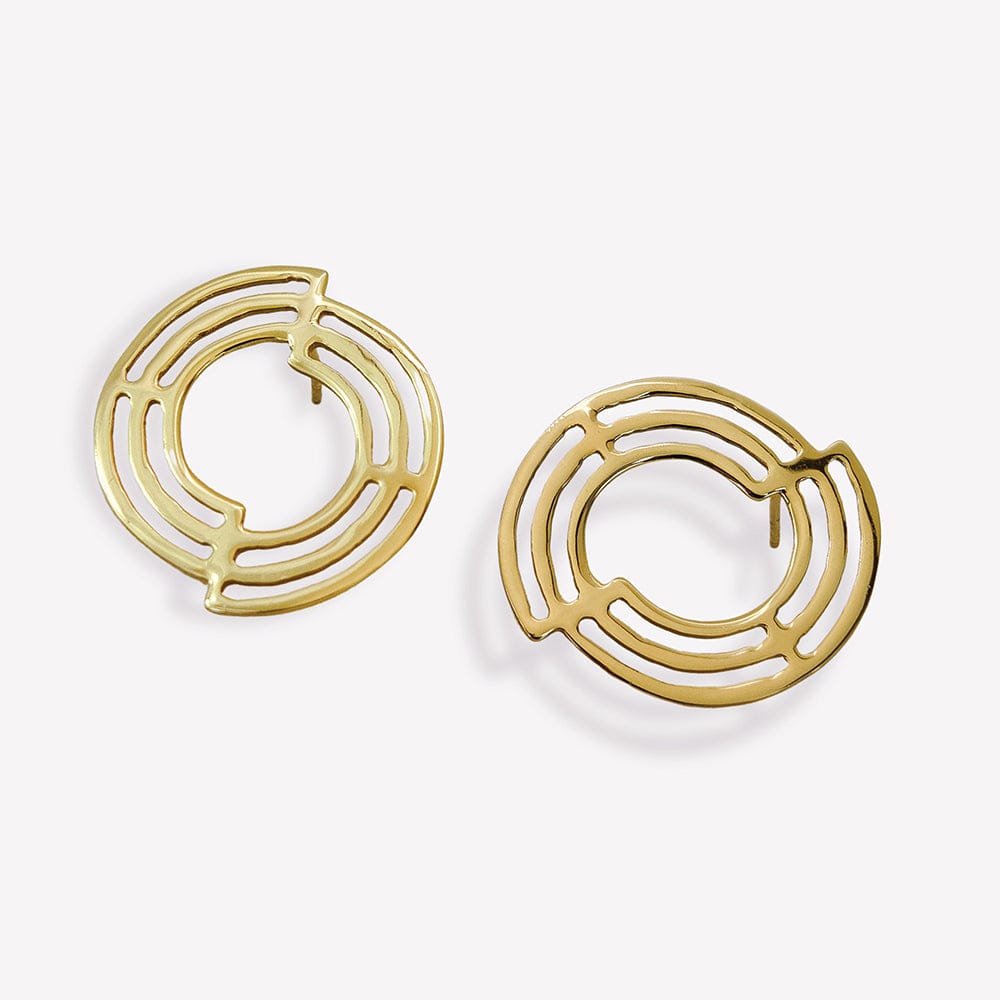 Penny Full Circle with Cut Outs Abstract Post Earrings Brass Wholesale