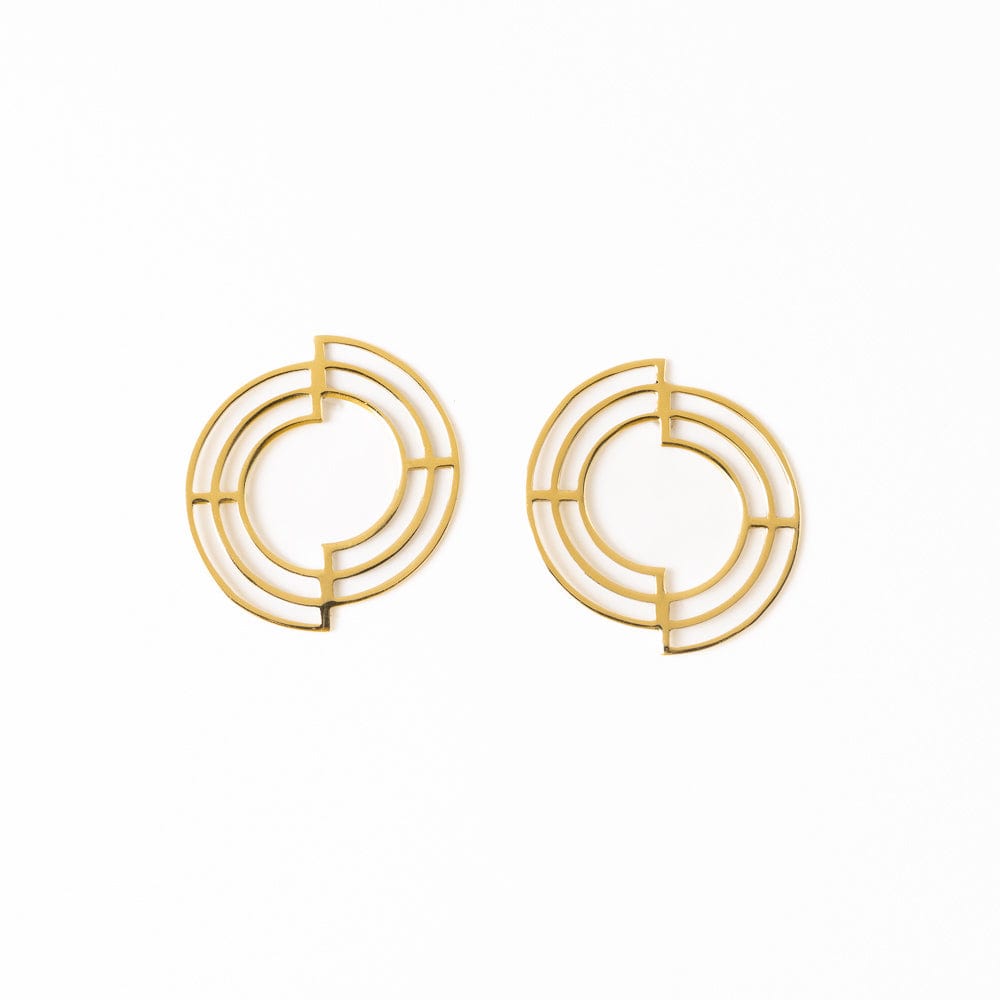 Penny Full Circle with Cut Outs Abstract Post Earrings Brass Wholesale