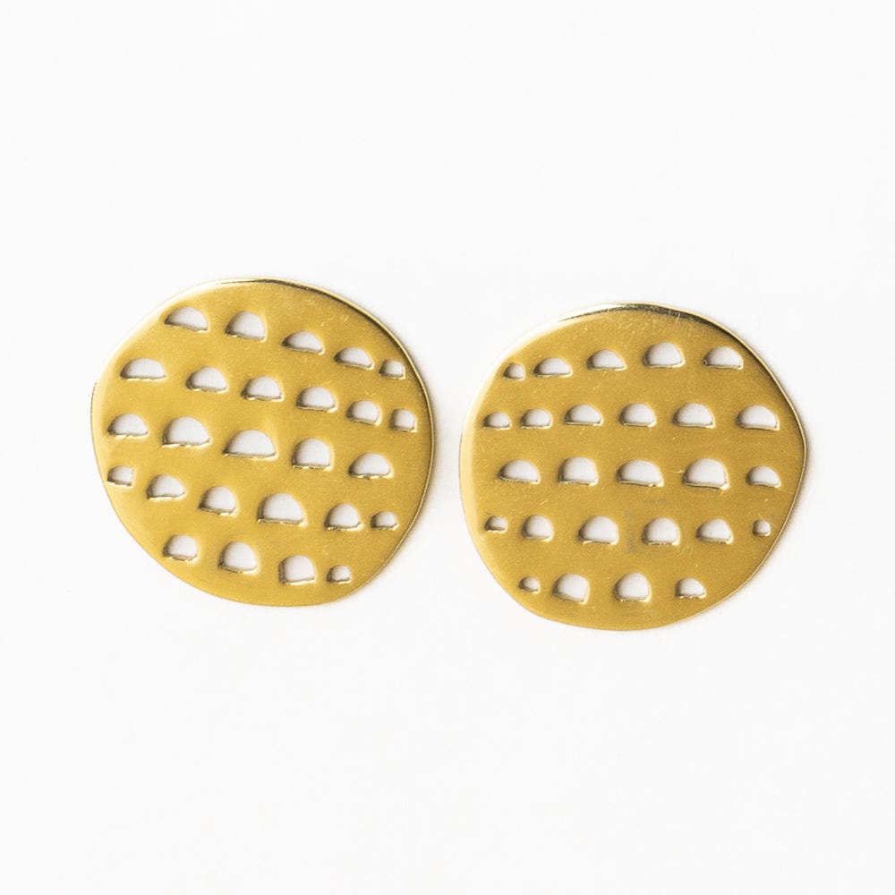 Aretha Circle With Cut Outs Post Earrings Brass