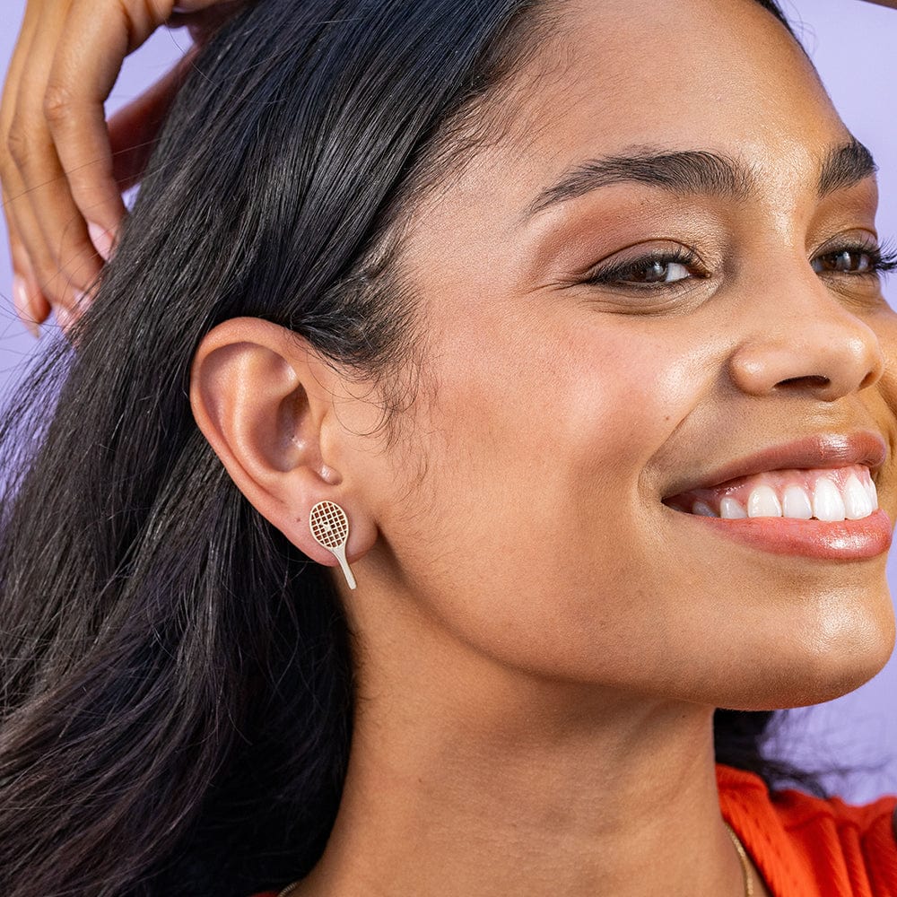 Alice Tennis Racket Post Earrings Brass Wholesale