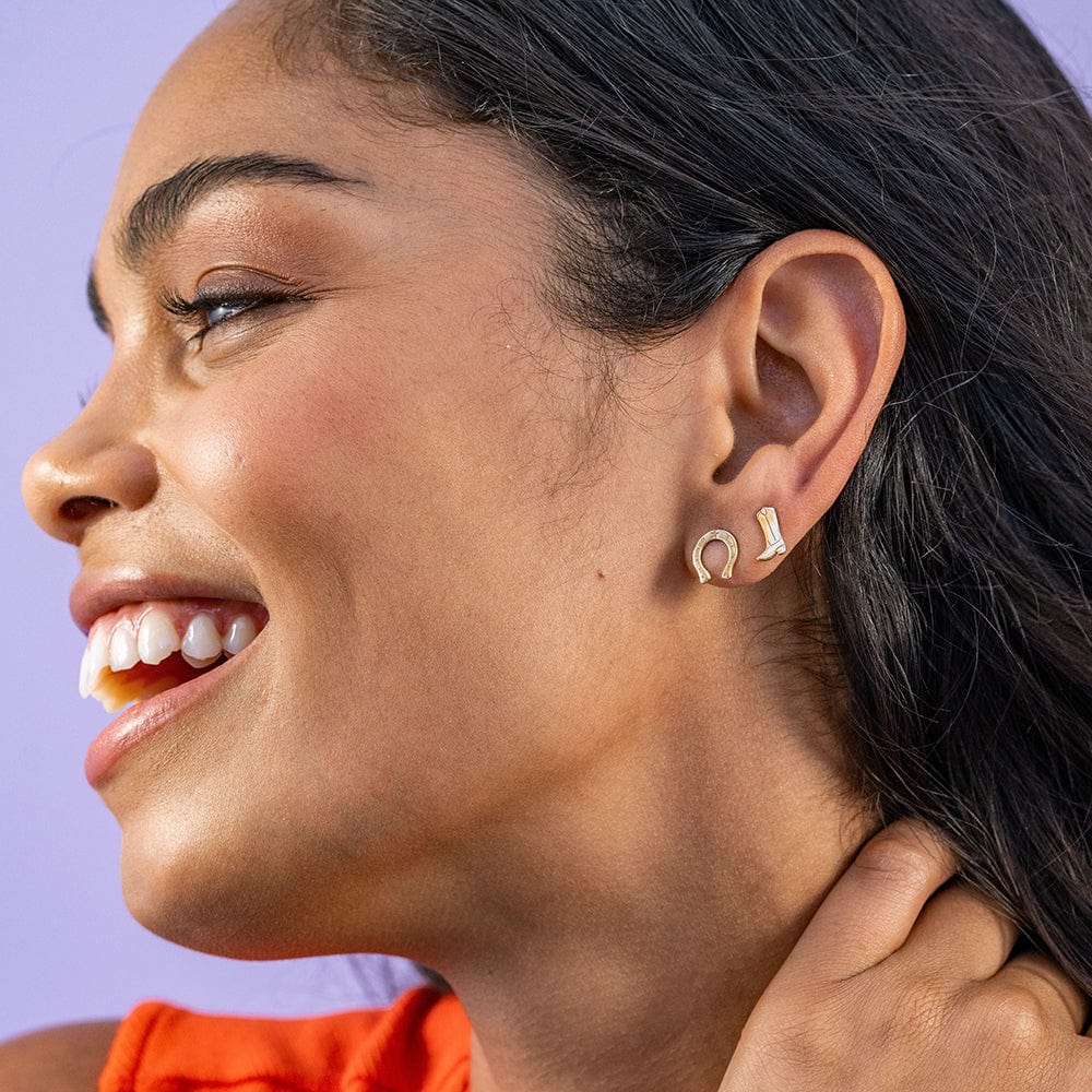 Alice Cowboy Boot Post Earrings Brass Wholesale