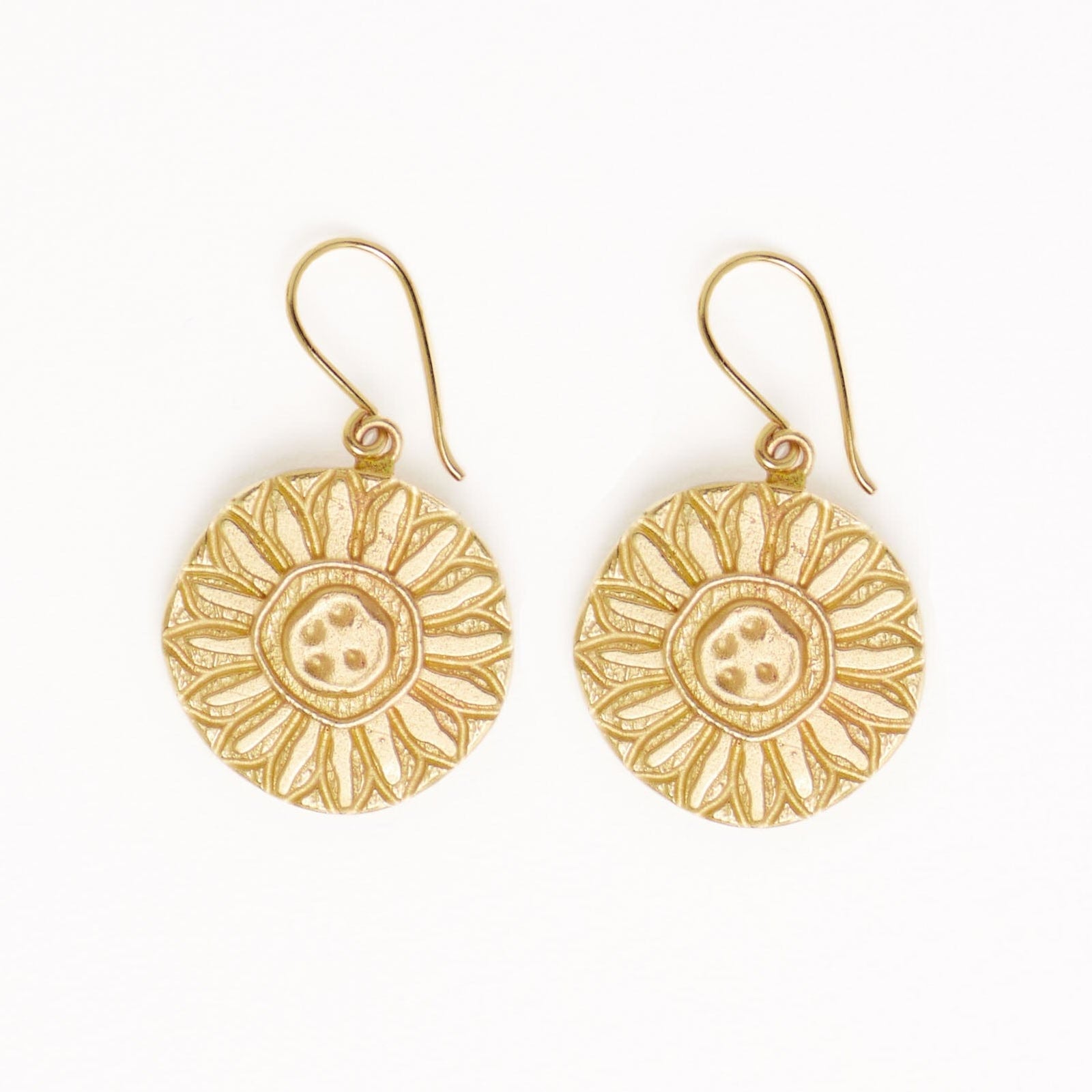 Mara Round Sunflower Dangle Earrings Brass Wholesale