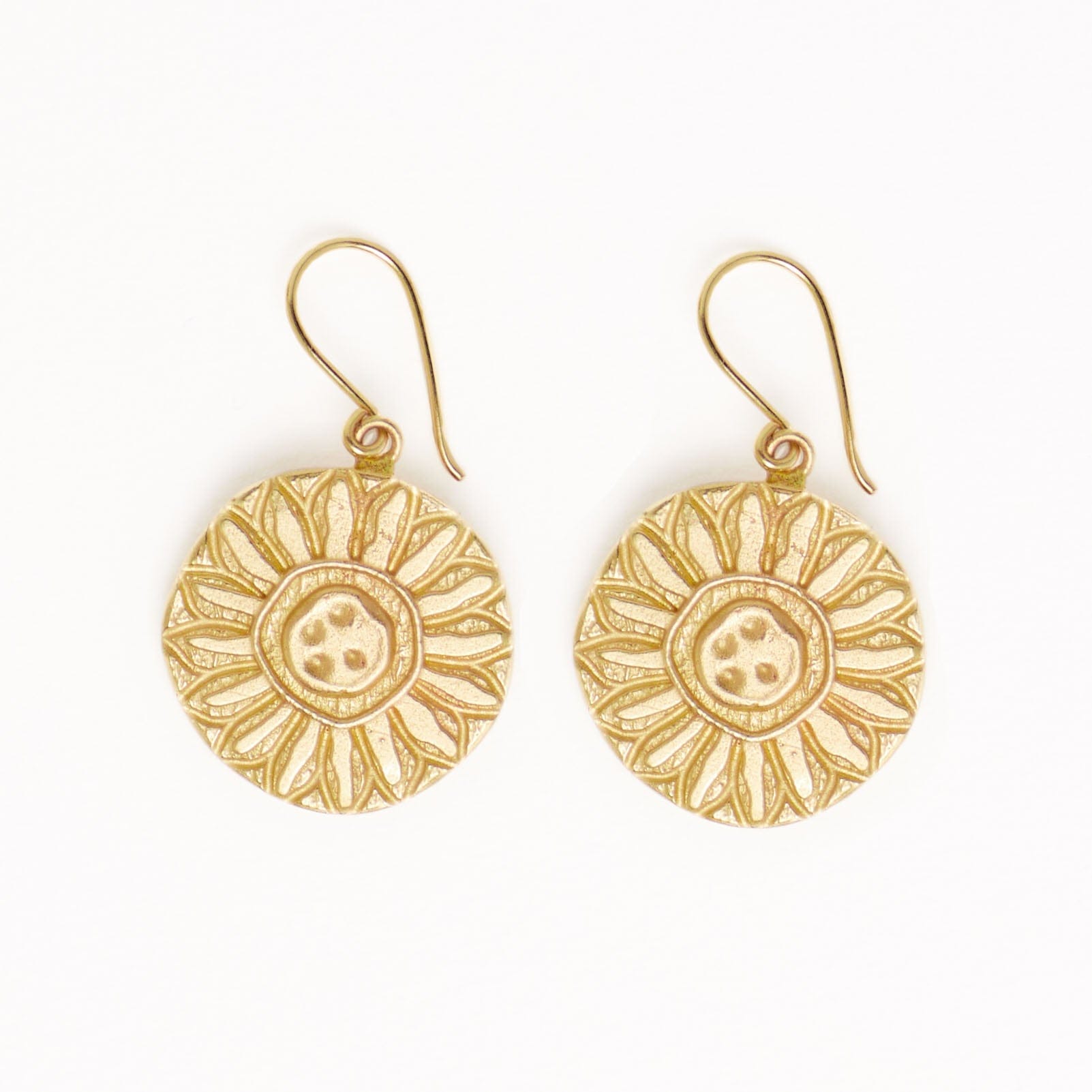 Mara Round Sunflower Dangle Earrings Brass Wholesale