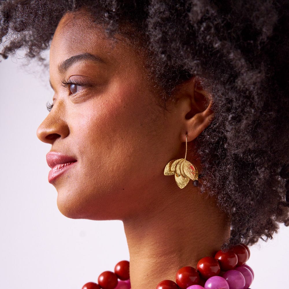Sasha Layered Flower Threader Earrings Brass Wholesale