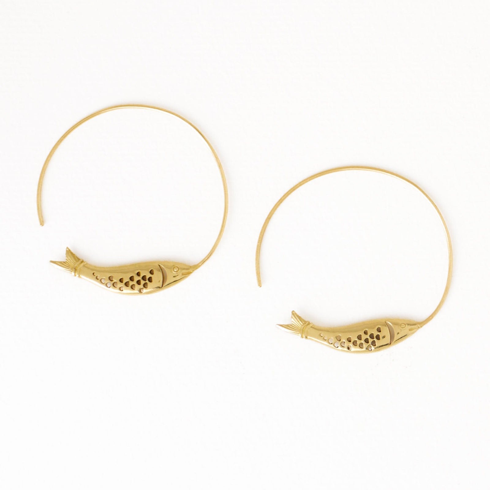 Wren Fish Hoop Earrings Brass Wholesale