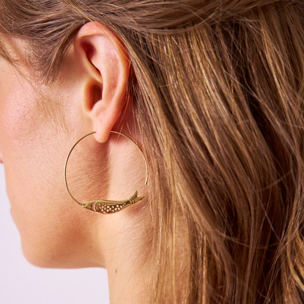 Wren Fish Hoop Earrings Brass Wholesale
