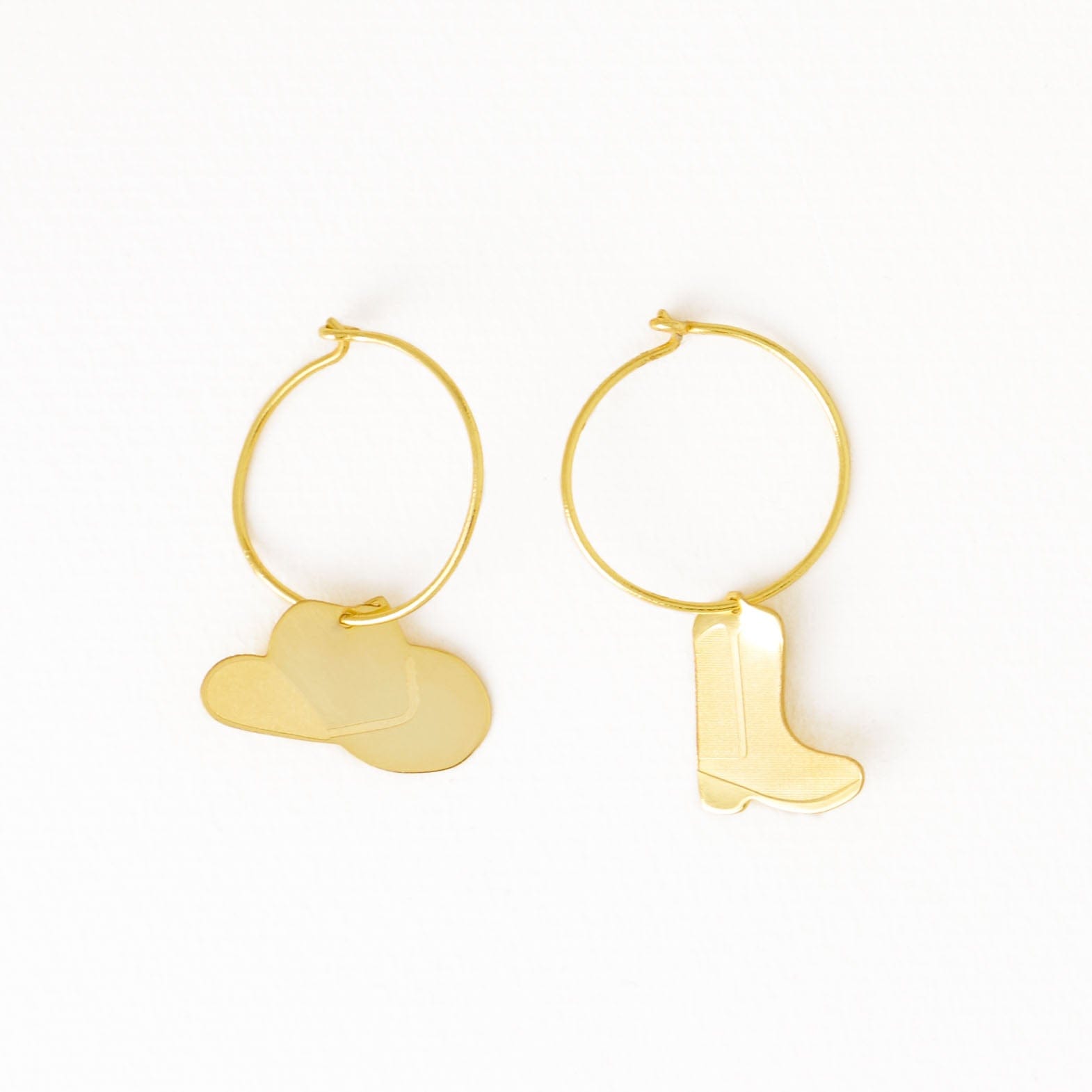 Loretta Western Boot + Hat Hoop Earrings Brass  Wholesale