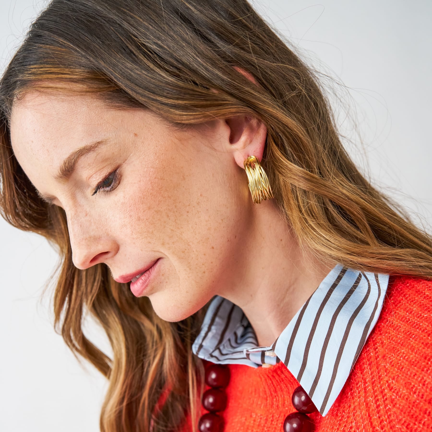 Della Multi Band Hoop Earrings Brass
