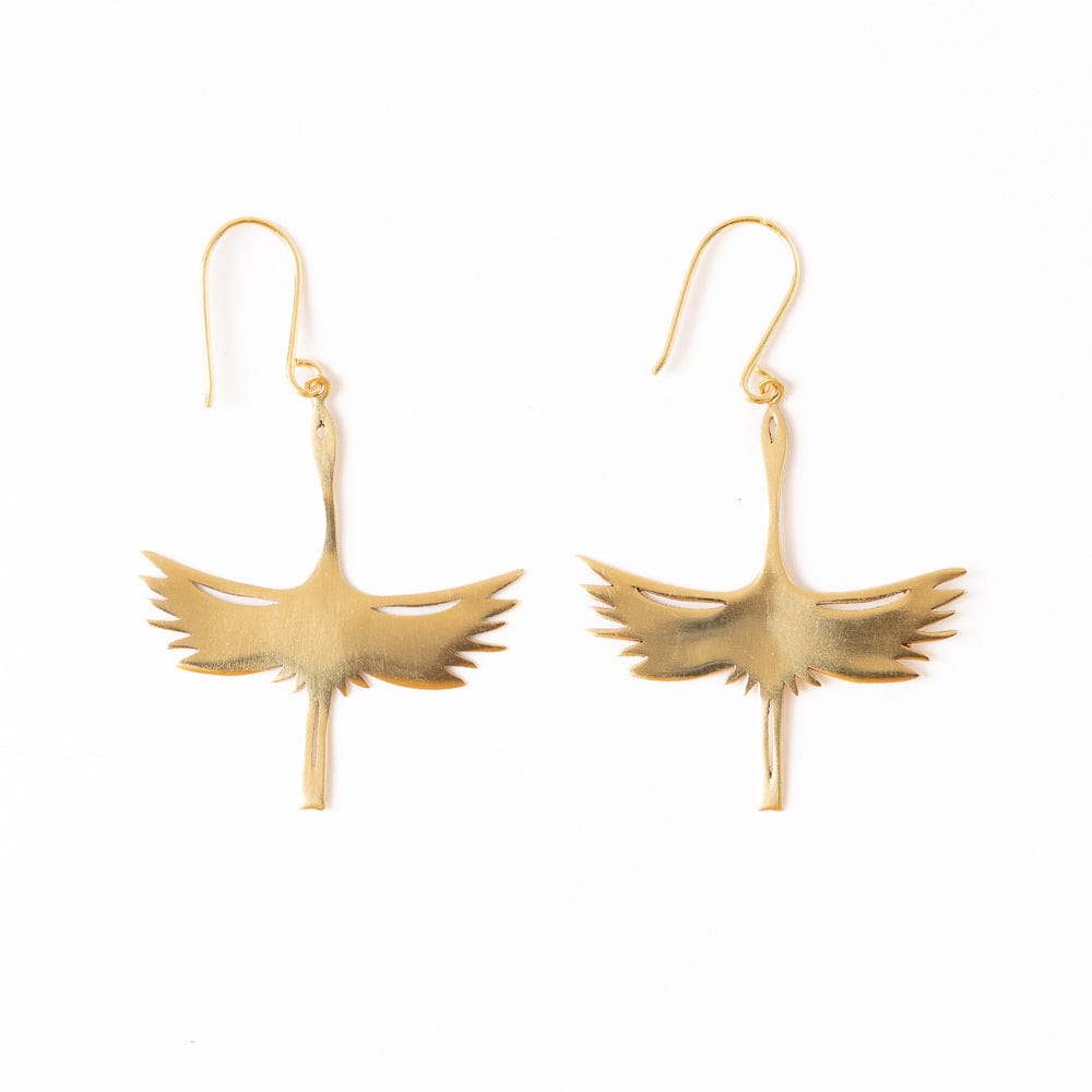 Edina Crane Dangle Earrings Brass Wholesale