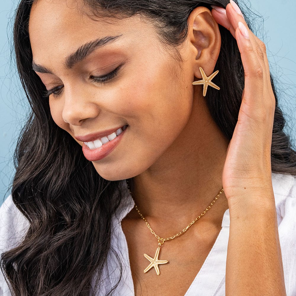 Sienna Starfish Post Earrings Brass Wholesale