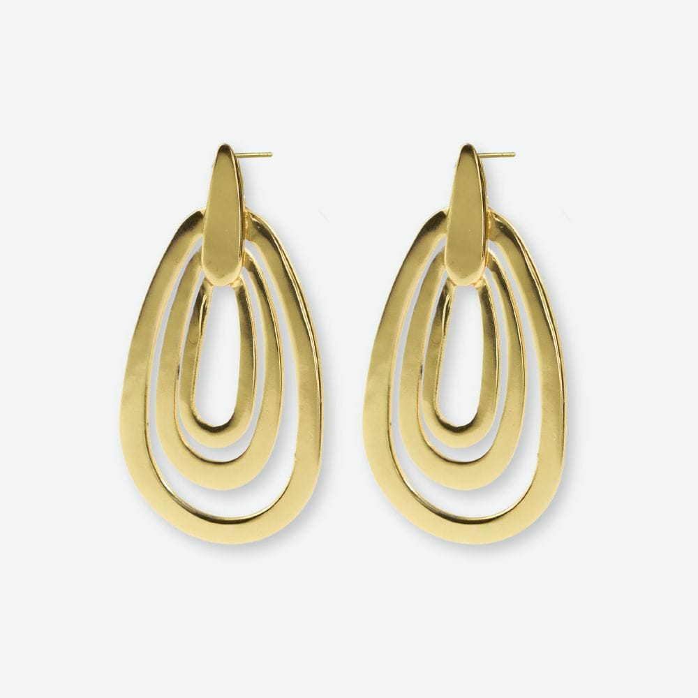 Mila Geometric 3-Tier Teardrop Earrings Brass Wholesale