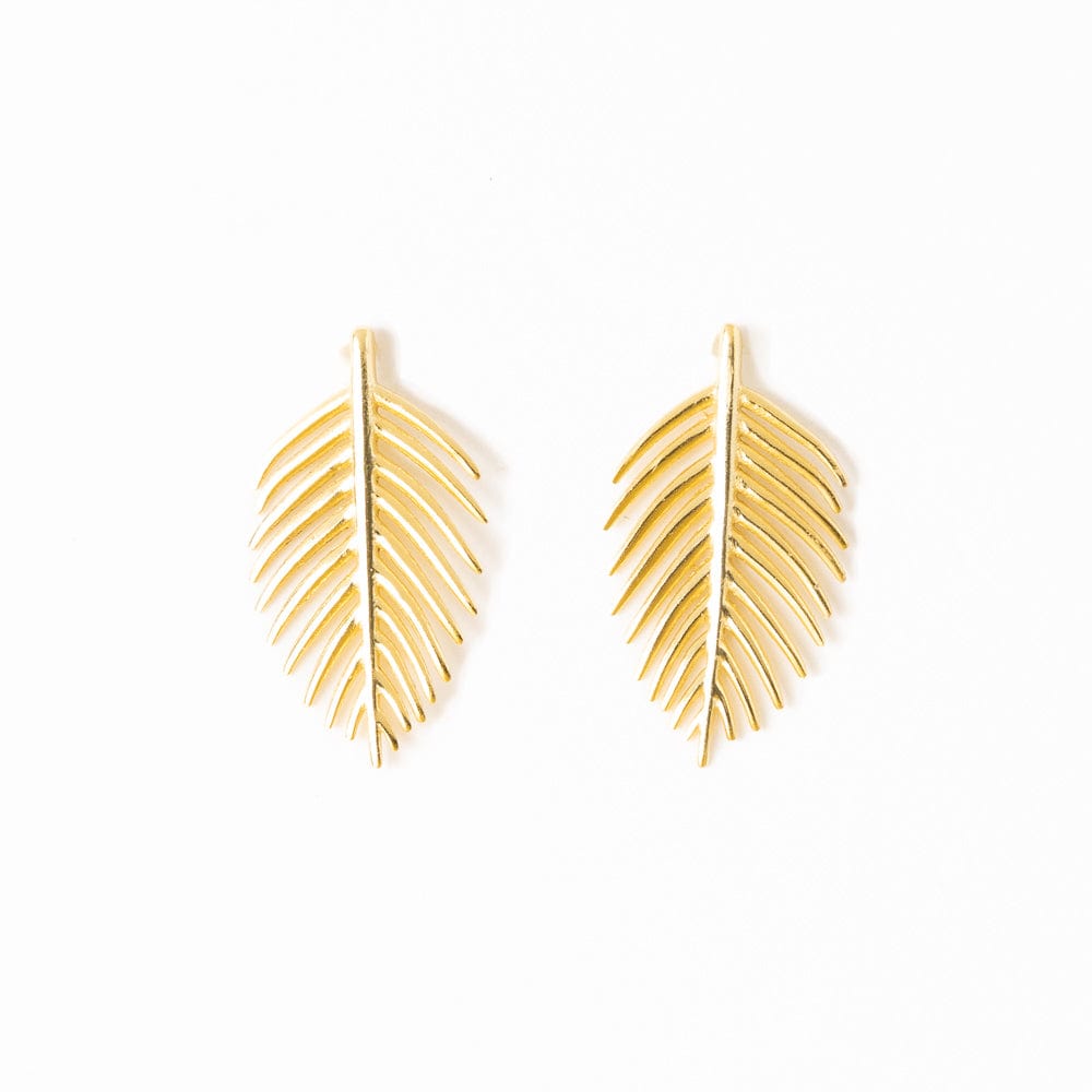 Flora Botanical Palm Leaf Large Post Earrings Brass Wholesale