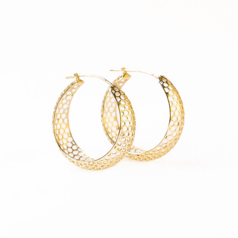 Gretchen Honeycomb Huggie Hoop Earrings Brass Wholesale