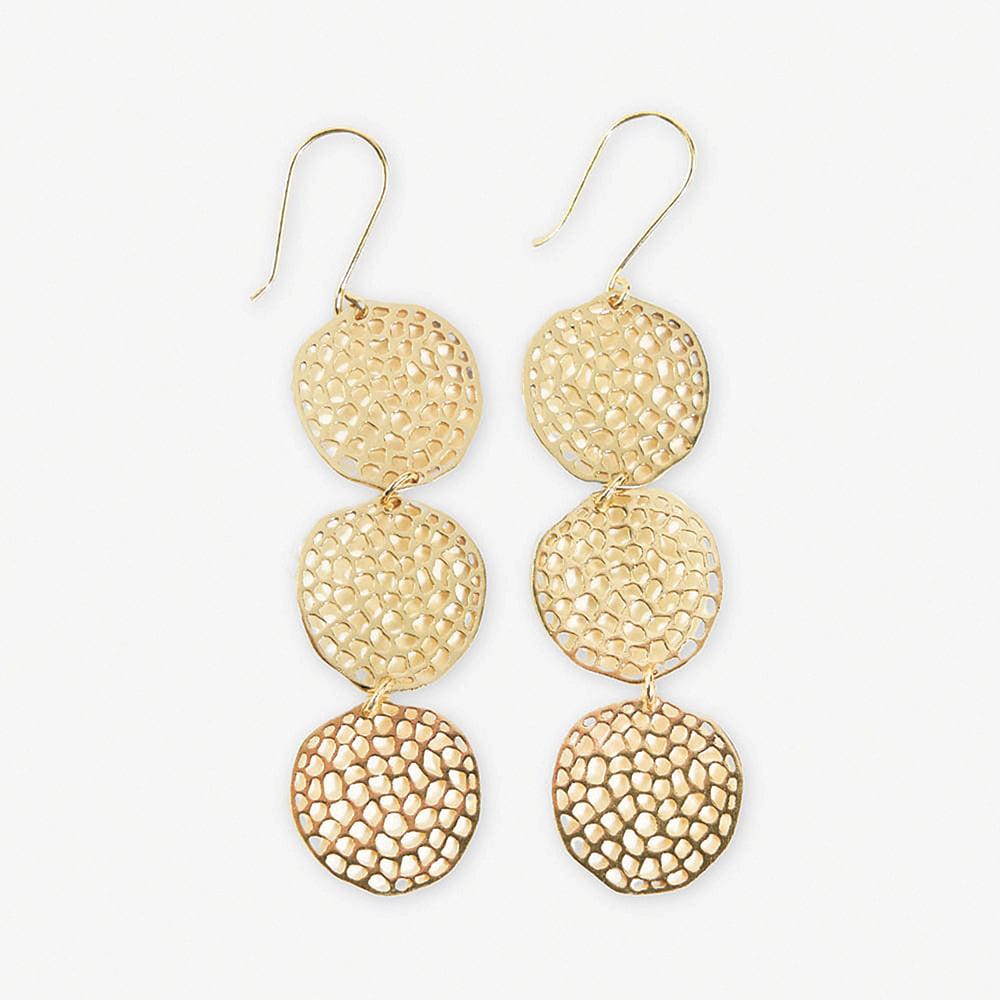 Gretchen Triple Disc Textured Drop Earrings Brass Wholesale