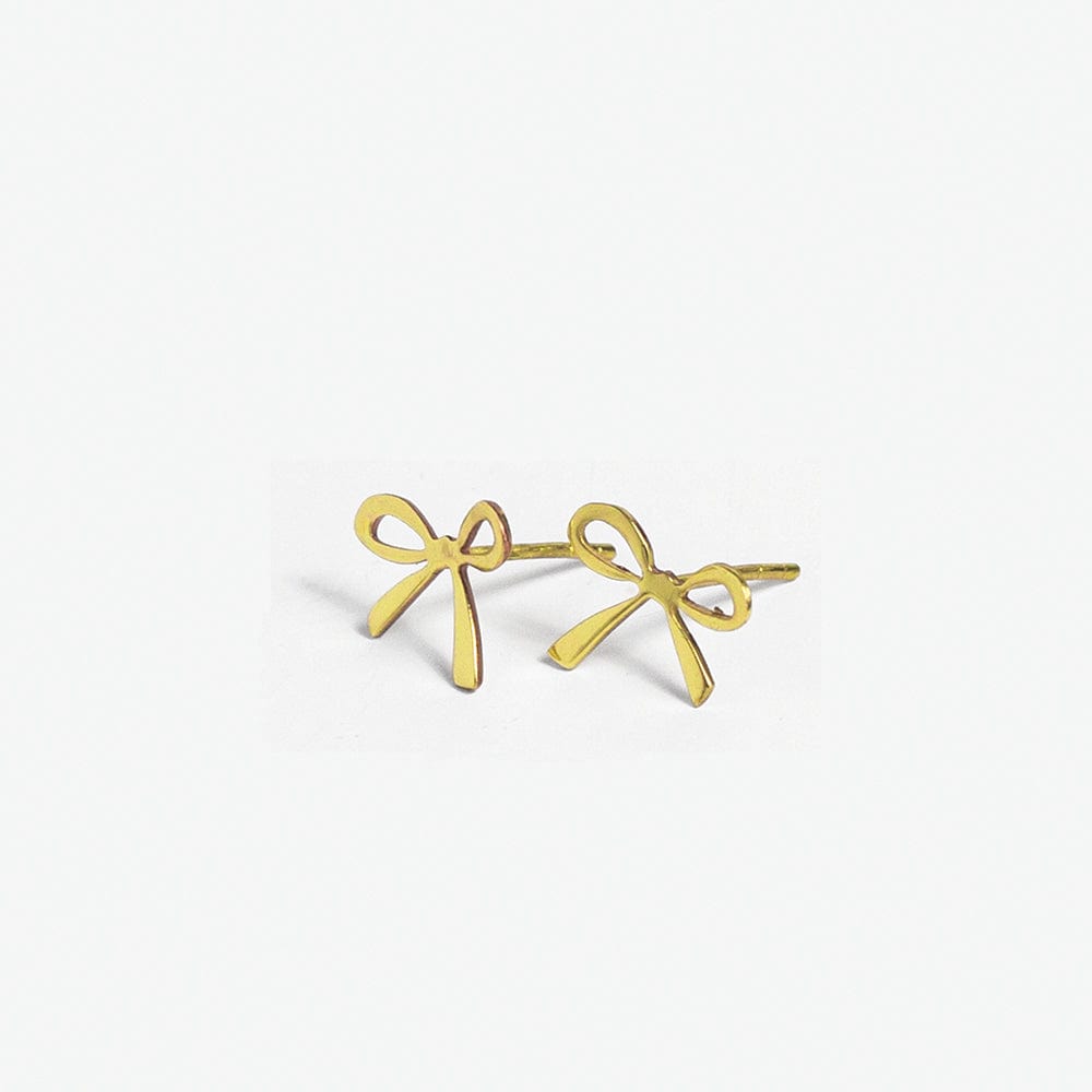 Alice Brass Mini Ribbon Bow Post Earrings 18k Gold Wholesale