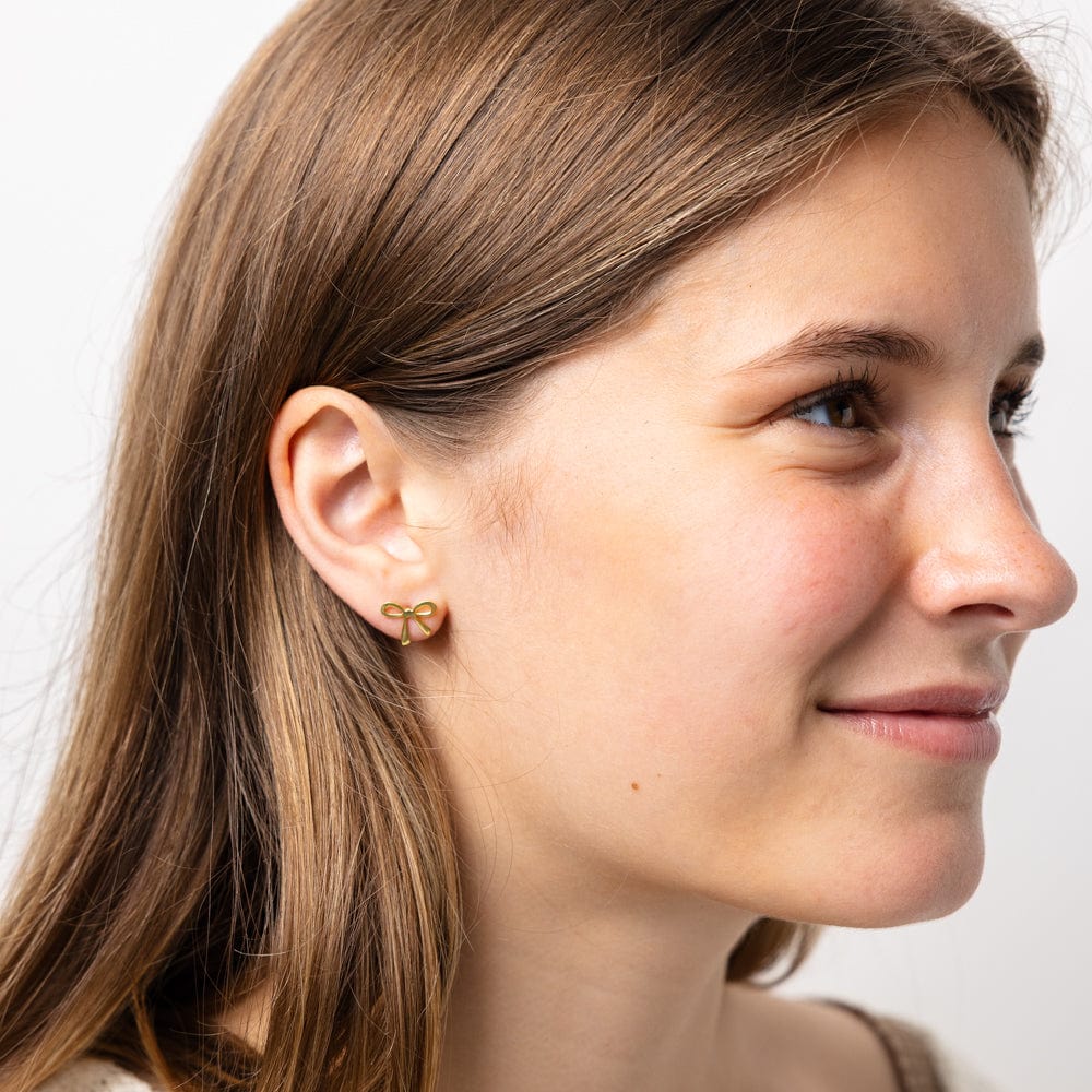 Alice Brass Mini Ribbon Bow Post Earrings 18k Gold Wholesale