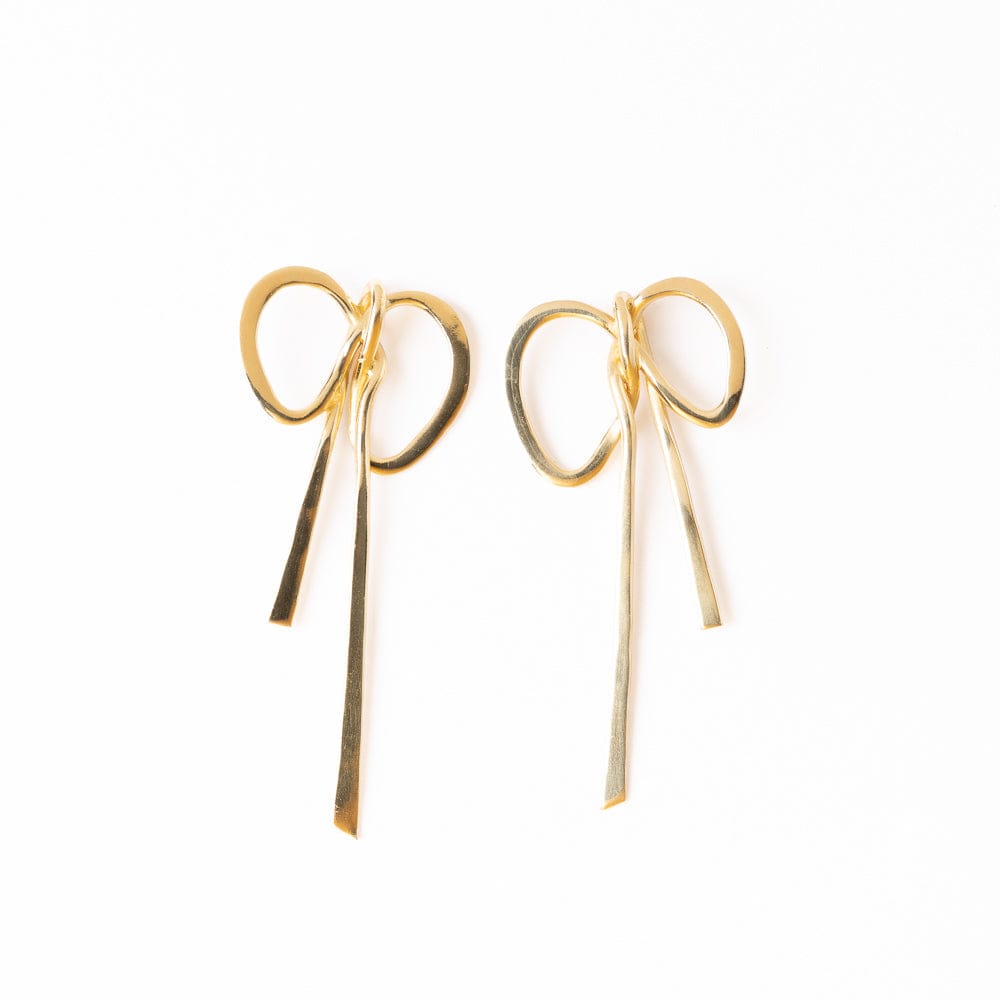 Katie Large Ribbon Bow Post Earrings Brass Wholesale