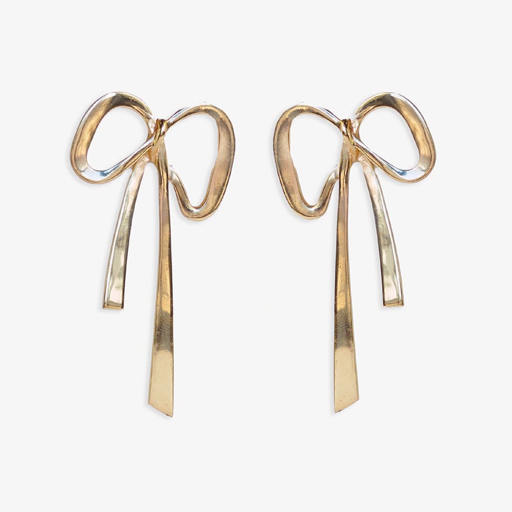 Katie Large Ribbon Bow Post Earrings Brass Wholesale