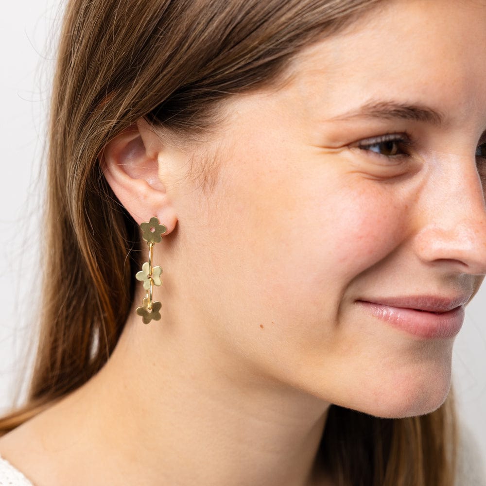 Daisy Floral Chain Post Earrings Brass