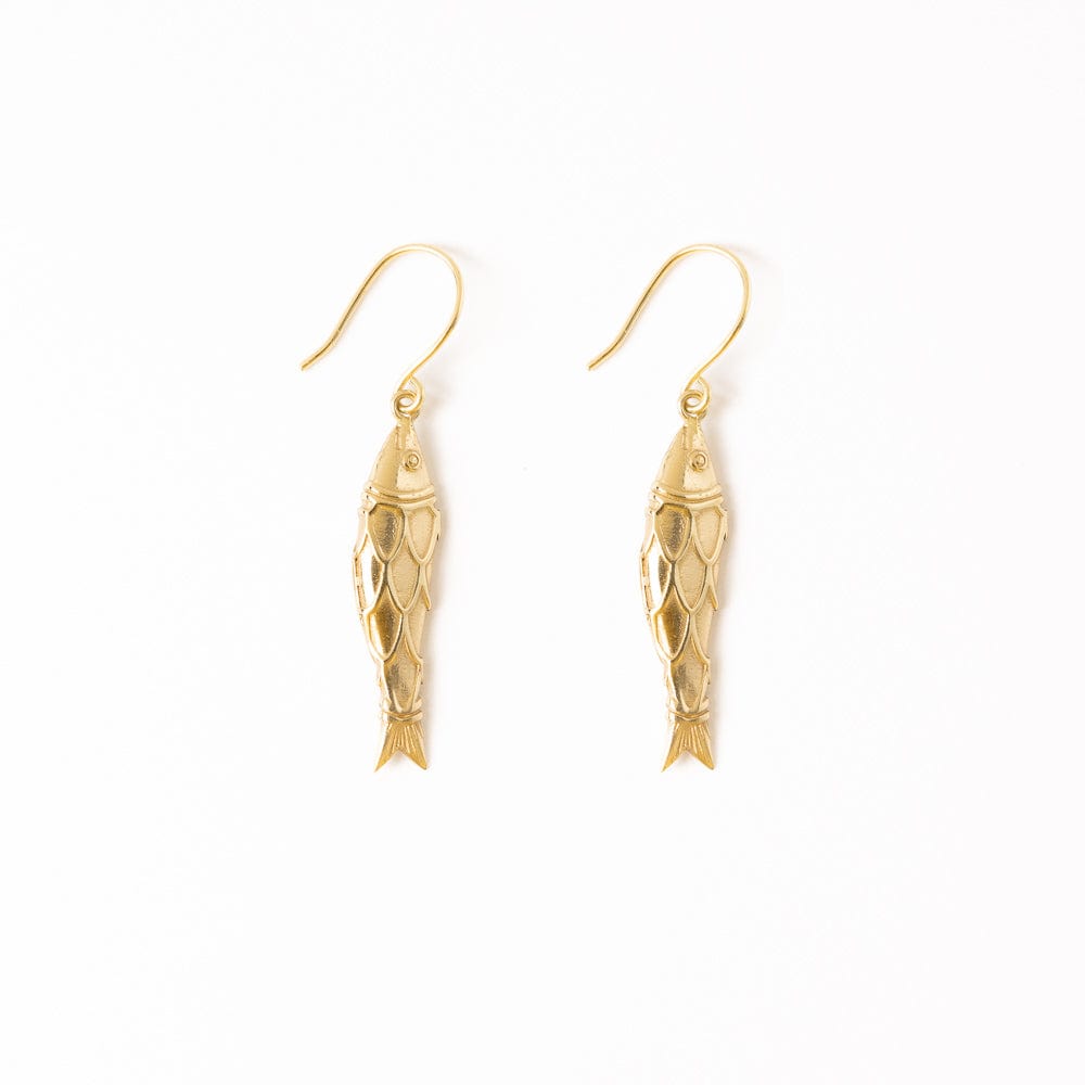 Sally Fish Dimensional Dangle Earrings Brass