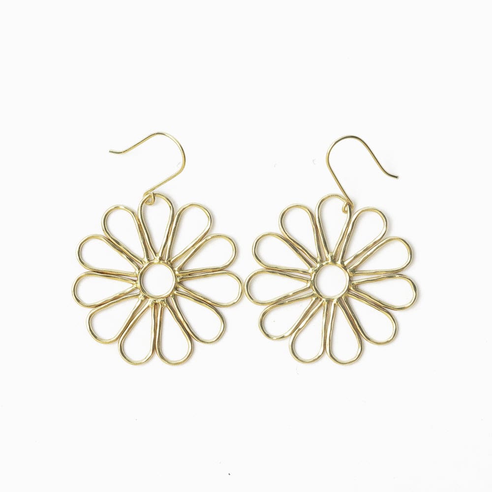 Stella Big Daisy Dangle Earrings Brass