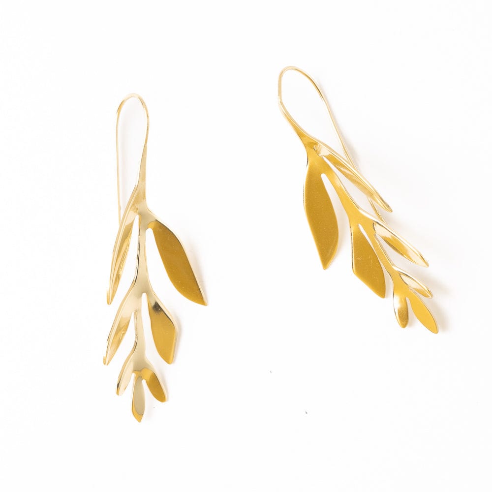 Zoe Leaf Dimensional Threader Earrings Brass