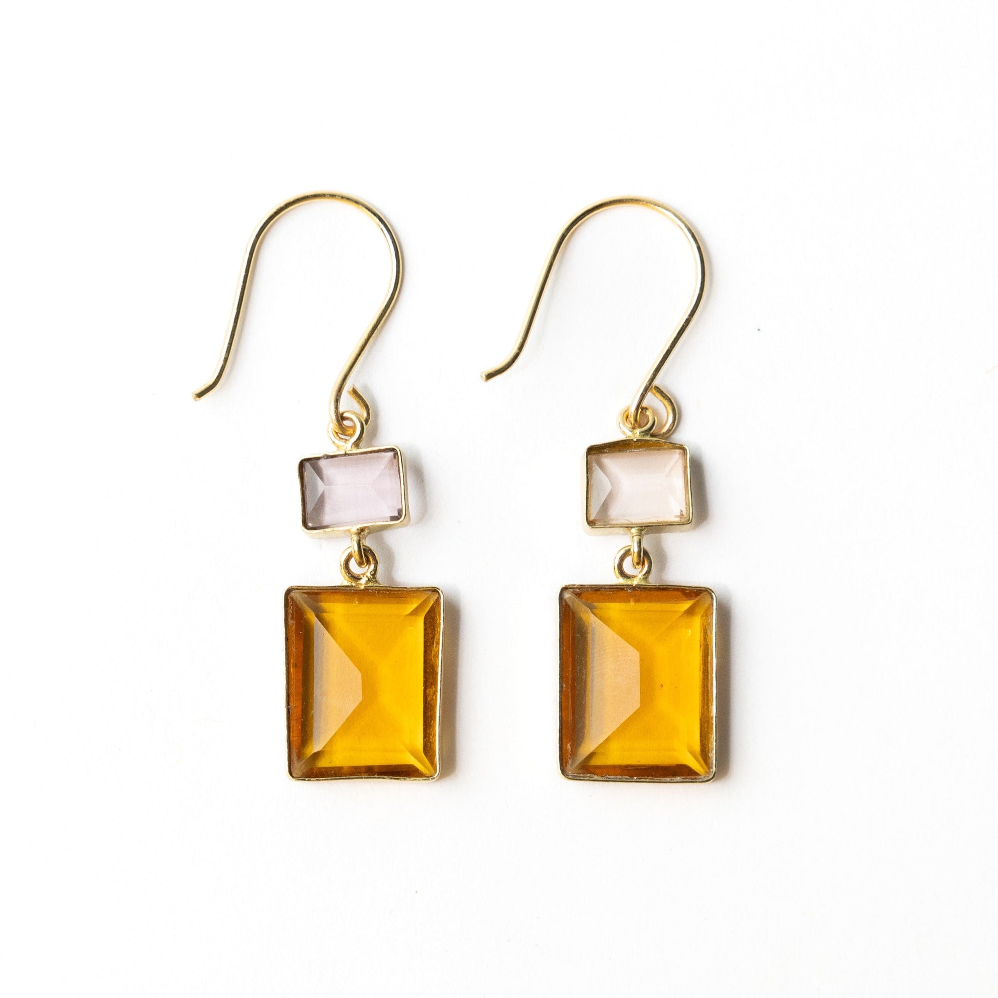 Veronica Two Tone Color Cut Glass Dangle Earring Amber