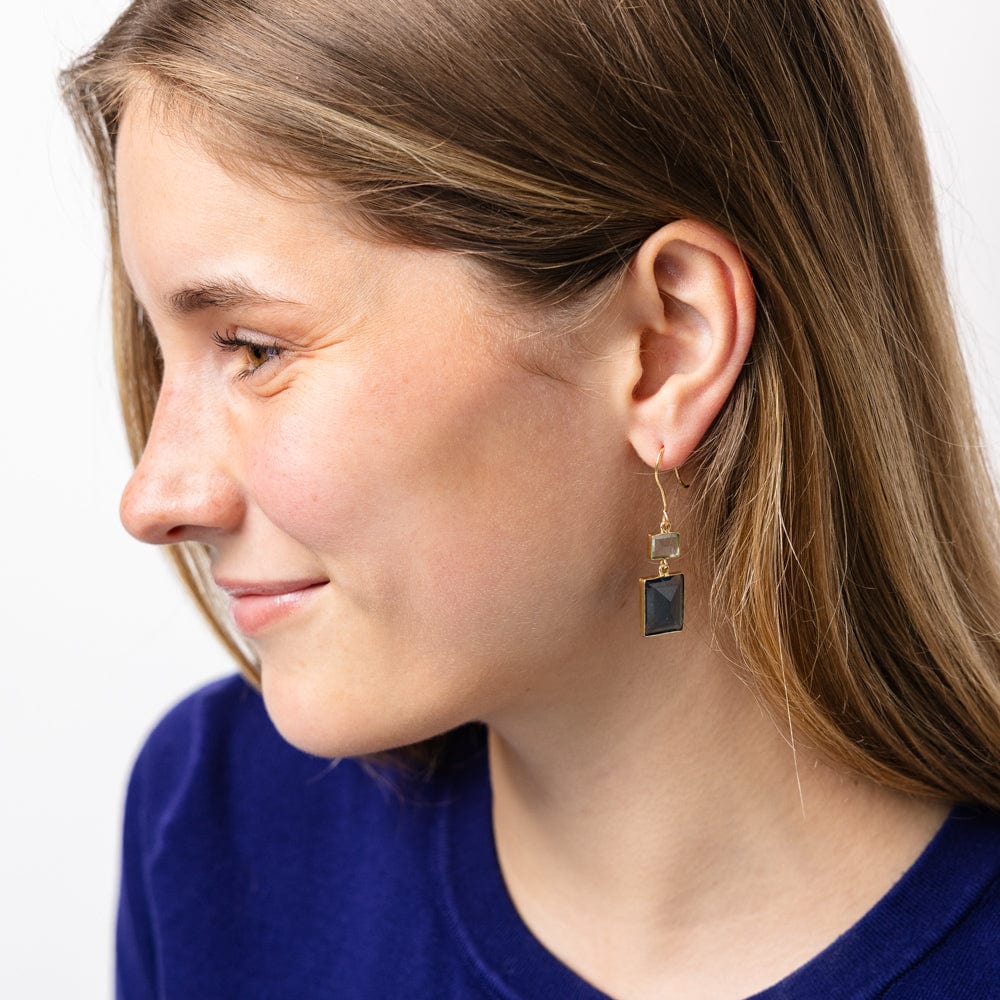 Veronica Two Tone Color Cut Glass Dangle Earring Blue