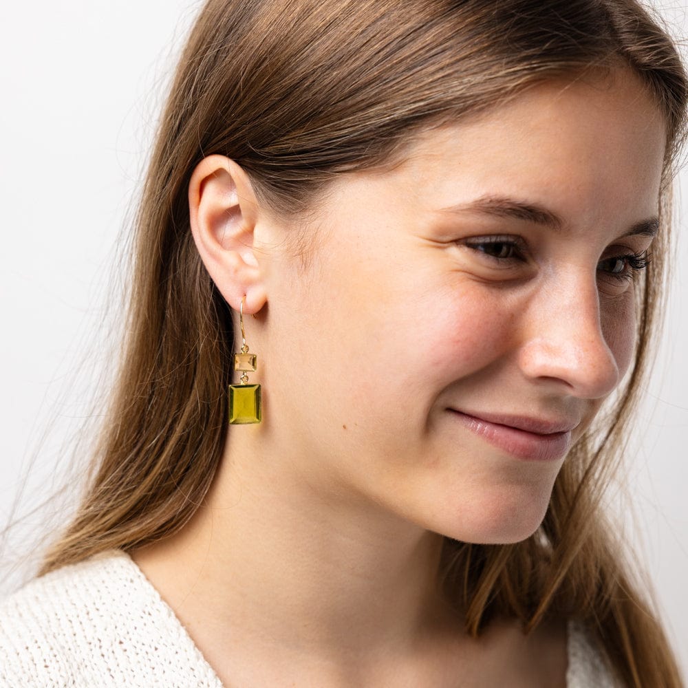 Veronica Two Tone Color Cut Glass Dangle Earring Green