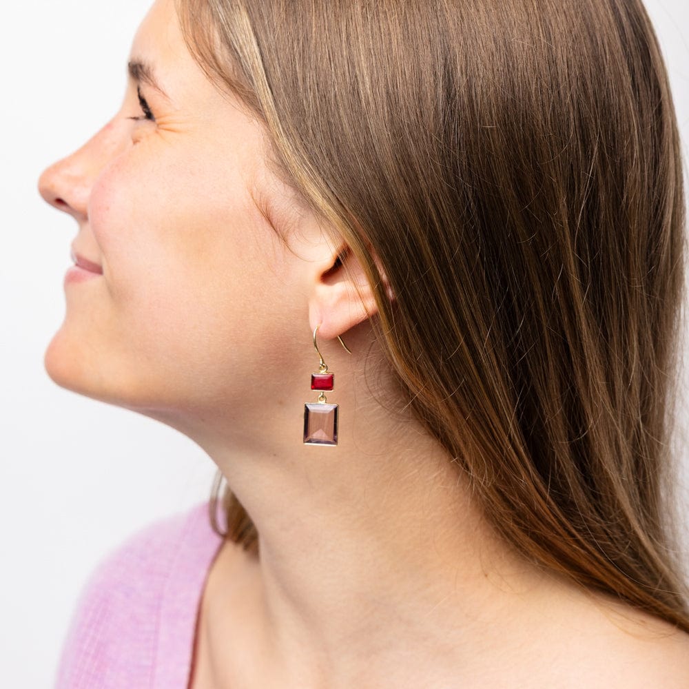 Veronica Two Tone Color Cut Glass Dangle Earring Red