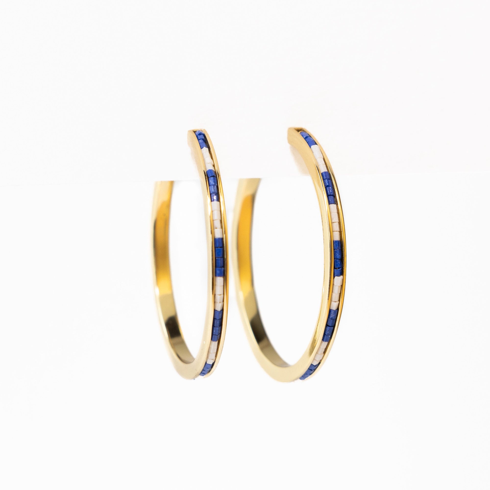 Lulu Hoop Earring Brass With Chanel Of Seed Bead Navy