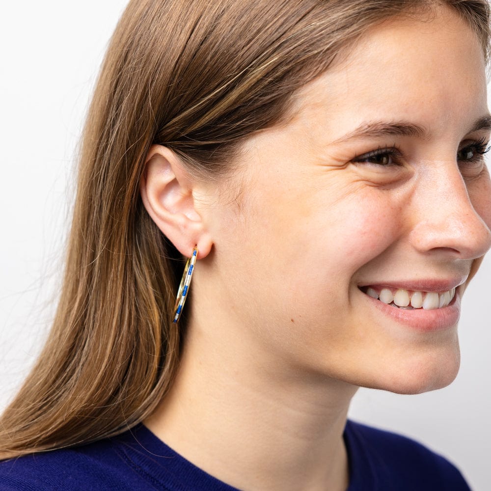 Lulu Hoop Earring Brass With Chanel Of Seed Bead Navy