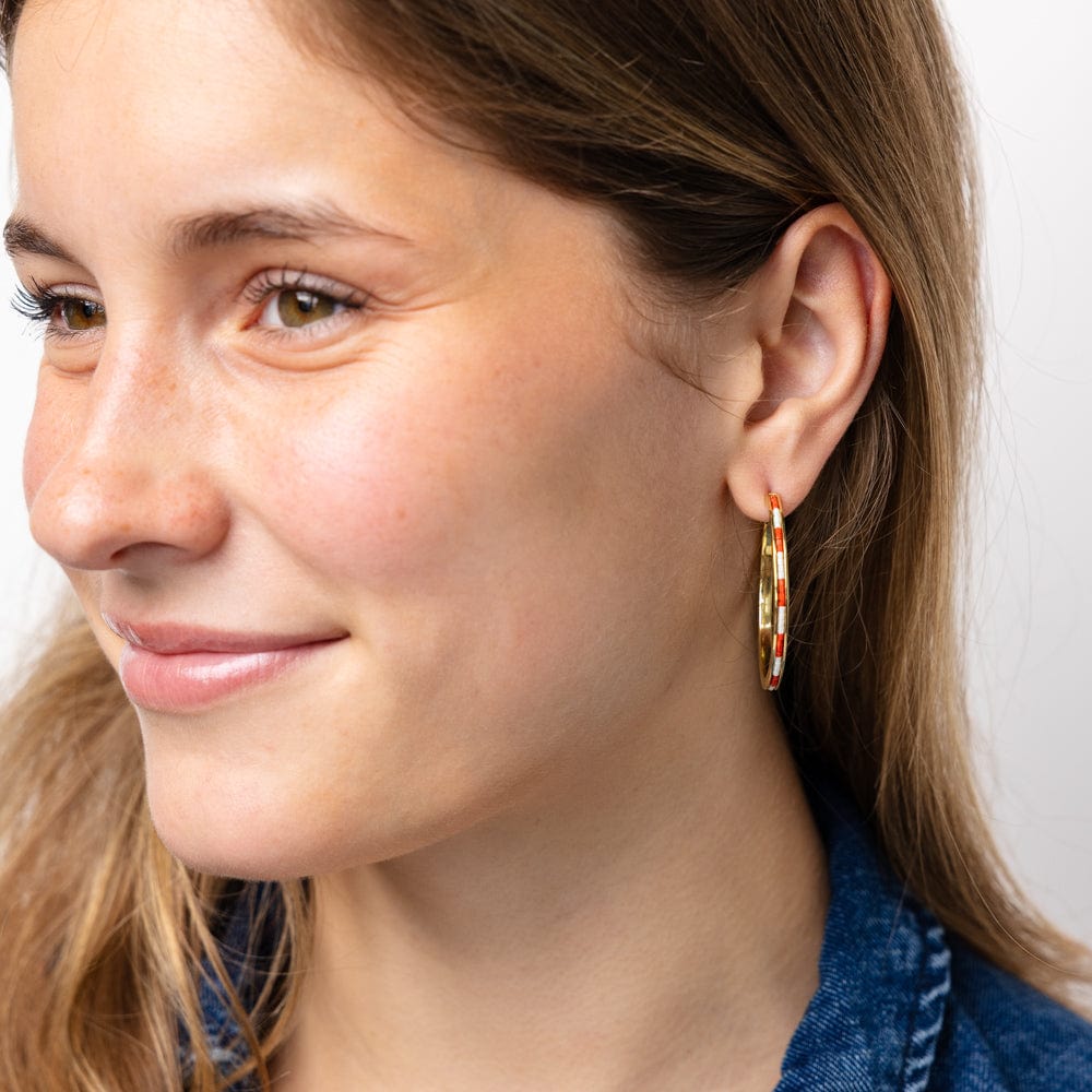 Lulu Hoop Earring Brass With Chanel Of Seed Bead Red