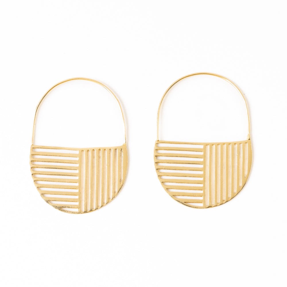 Maggie Opposite Lines Hoop Earrings Brass Wholesale