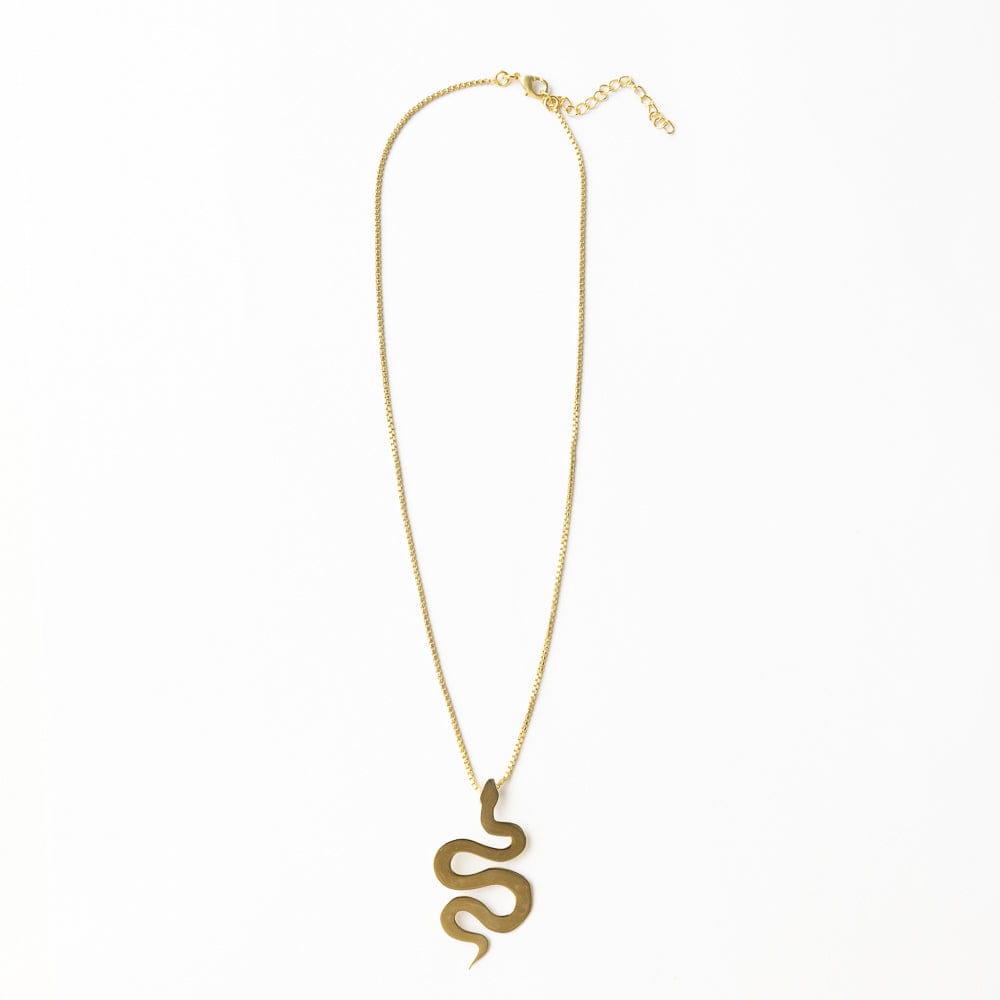 Kara Snake Pendant Necklace Brass