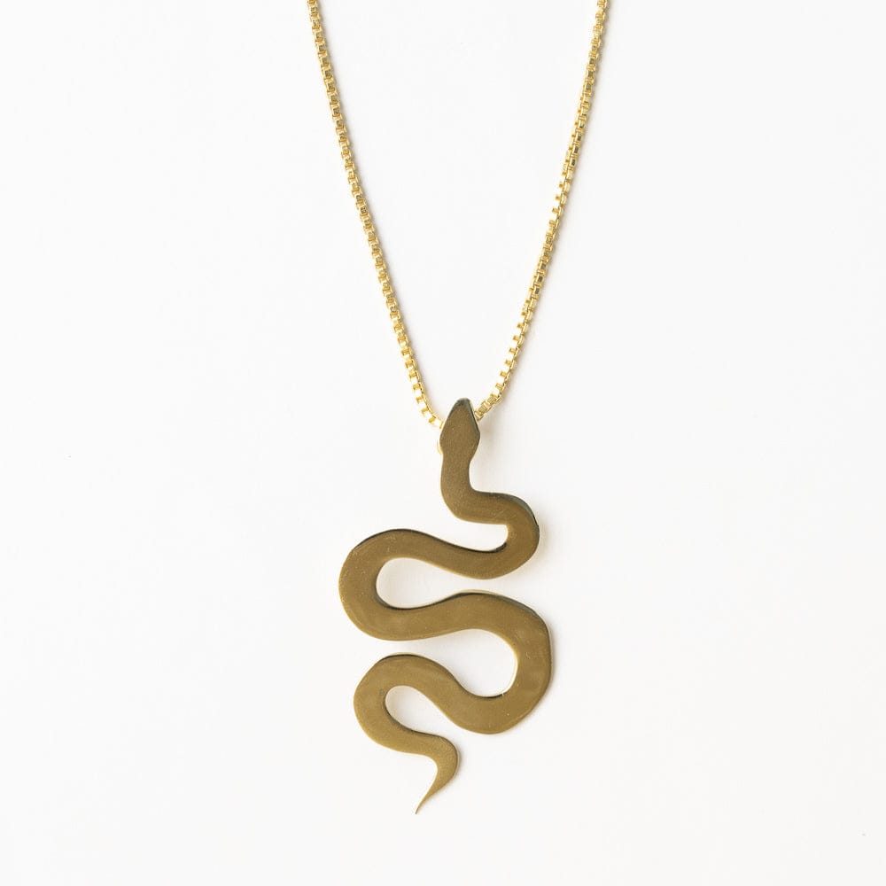 Kara Snake Pendant Necklace Brass