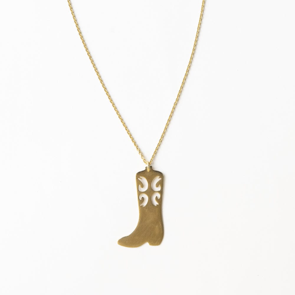 Lacey Boot Pendant Necklace Brass