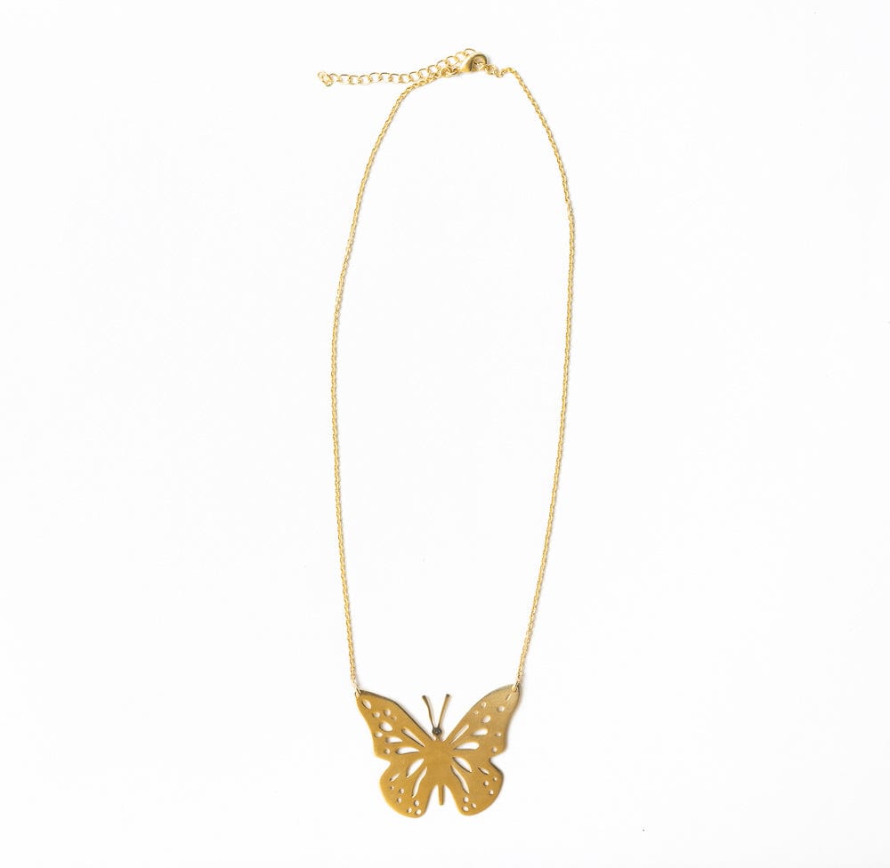 Monica Butterfly Pendant Necklace Brass